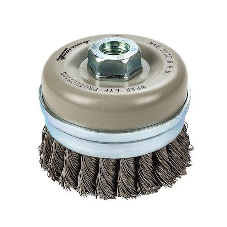 Forney Command PRO Cup Brush, Knotted with Bridle, 4 in x .020 in x 5/8 in-11 72832